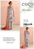 COCO Prints Khaddar 3PCS Unstitched- White Floral & Orange Chiffon