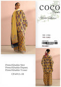 COCO Prints Khaddar 3PC Unstitched - Bold floral design in Mustard Yellow