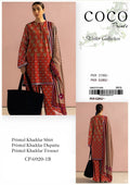COCO Prints 3PC Unstitched - Burnt Orange with Dot Pattern Dupatta