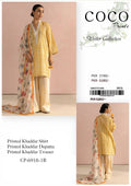 COCO Print 3PC Unstitched - Solid Mustard Yellow Shirt & Multicolor Floral Dupatta