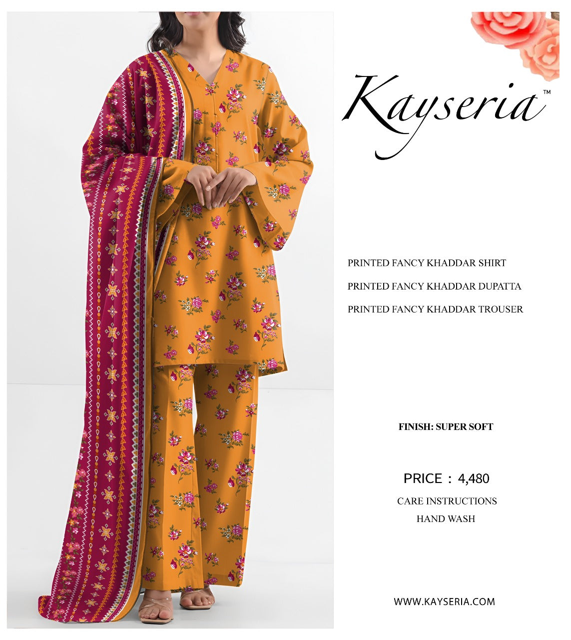Kayseria Khaddar 3PC Unstitched - Marigold Floral Print